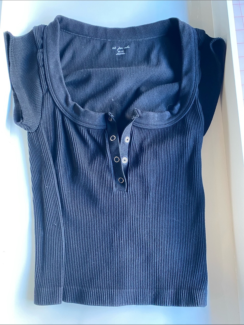 Black Ribbed Henley Tank Top - Women's